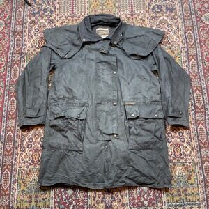 DRIZA BONE Delux Waxed Cotton Oilskin Black Equestrian Riding Duster Coat L S